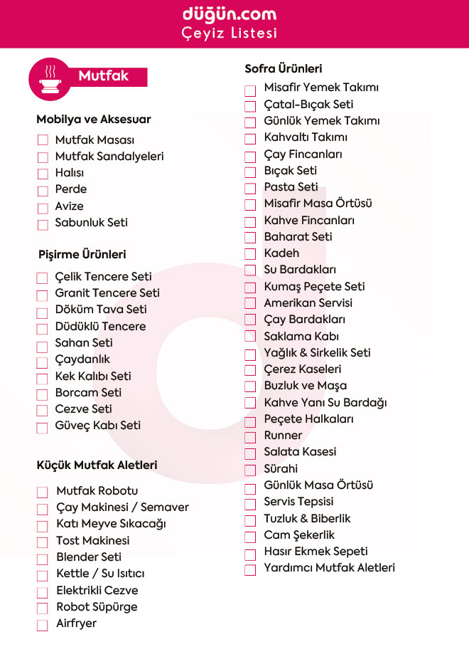 eksiksiz çeyiz listesi