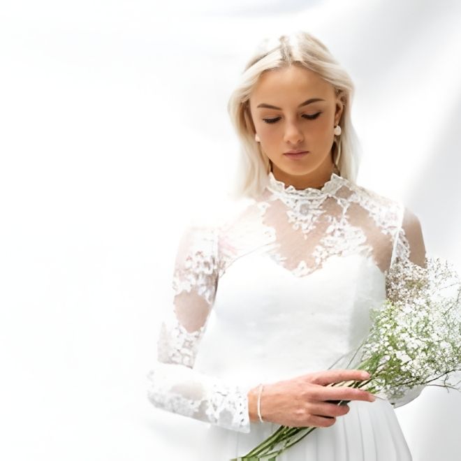  kapalı yaka gelinlik takısı