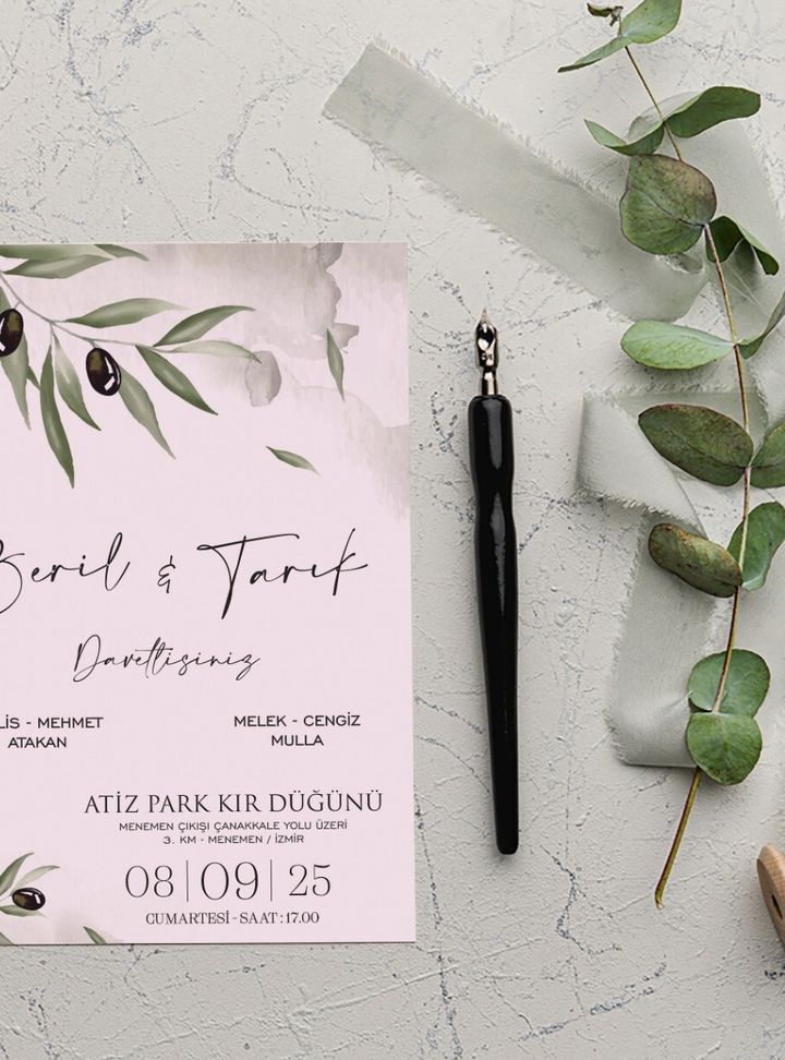 Zeytin Dalı Temalı Yeşil Davetiye