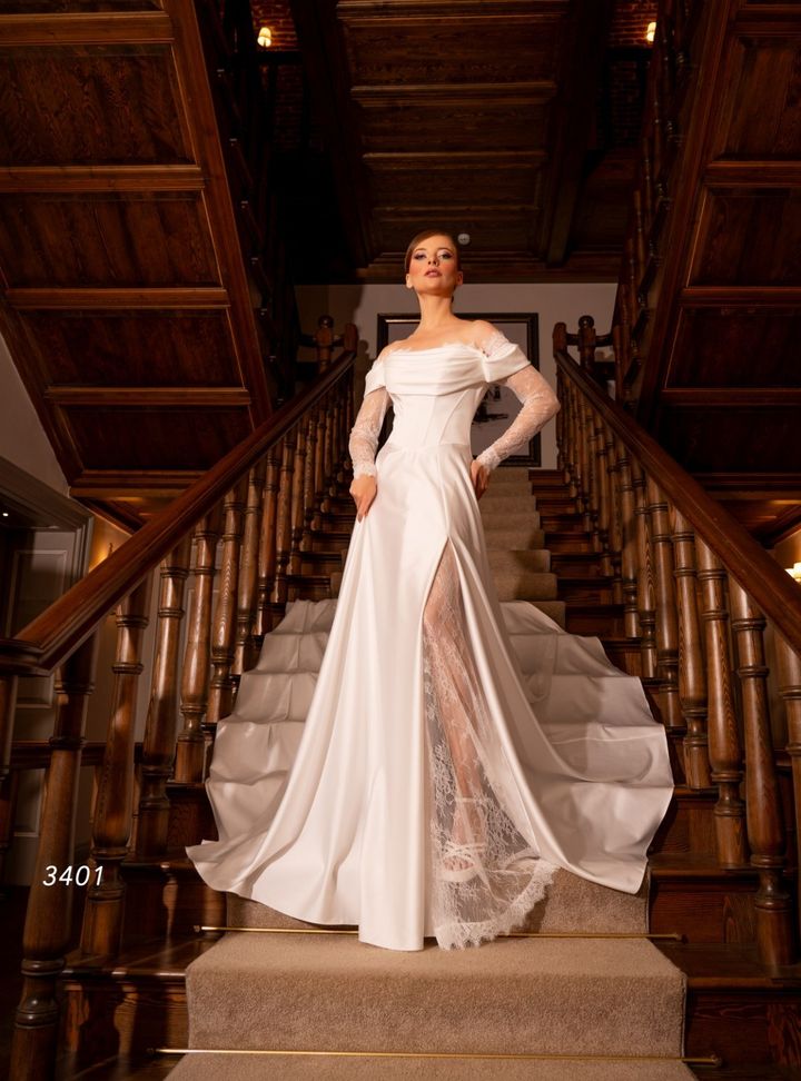 Düşük Omuz A Kesim Gelinlik