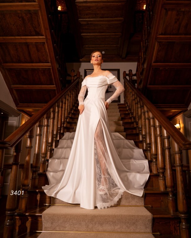 Düşük Omuz A Kesim Gelinlik