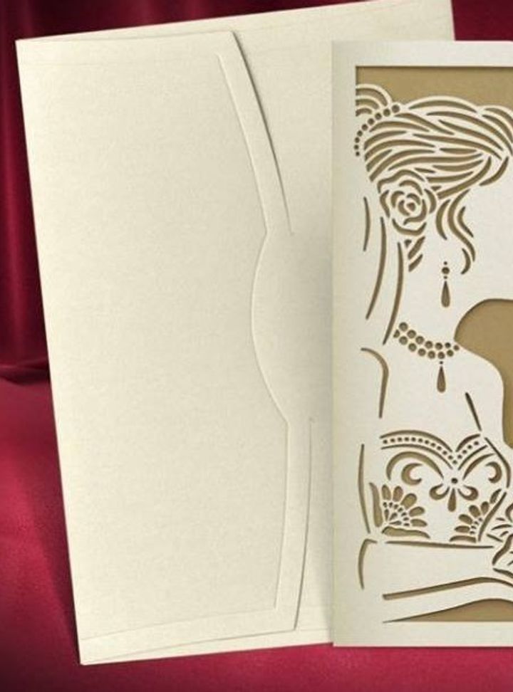 Lazer Kesim Gelin-Damat Figürlü Davetiye