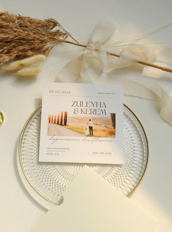 Fotoğraf Baskılı Kare Davetiye 