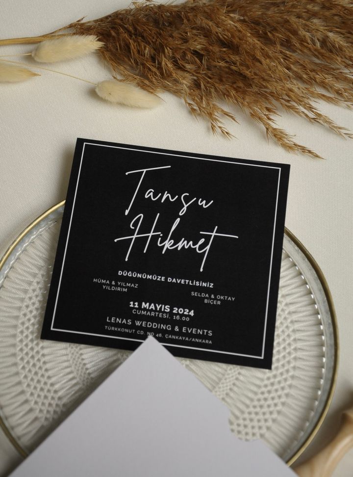 Siyah Beyaz Kare Davetiye 