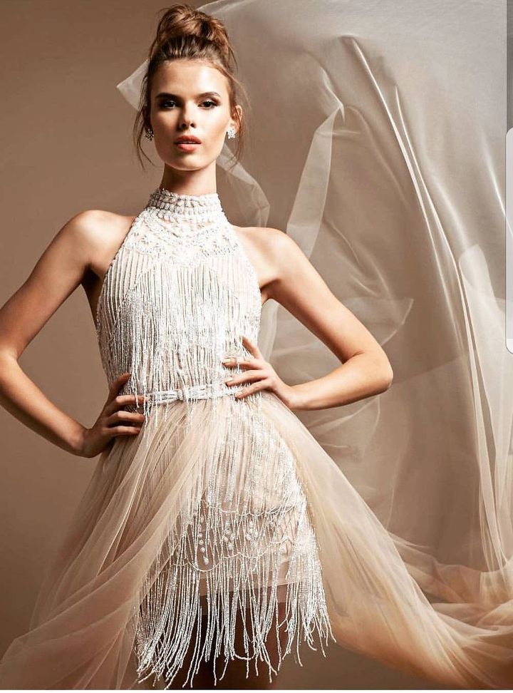 NUM 21 Bohem Halter Yaka Düz Kesim Gelinlik