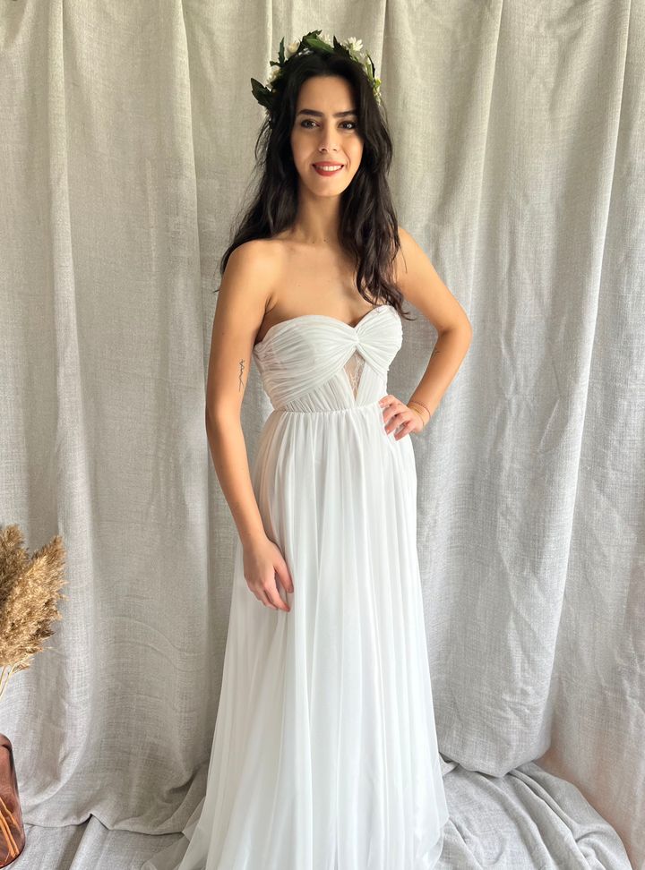 Straplez Düz Kesim Gelinlik