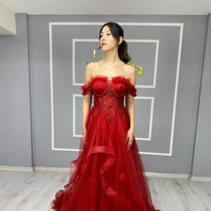 Düşük Omuz Prenses Kına Elbisesi