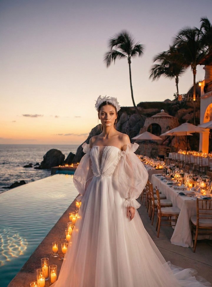 MAB-33776-25 A Kesim Helen Düşük Omuz Gelinlik