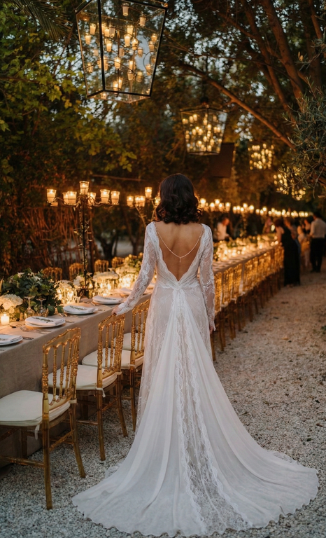 MAB-9382-25 Kayık Yaka Dekoltesiz Düz Kesim Gelinlik 3