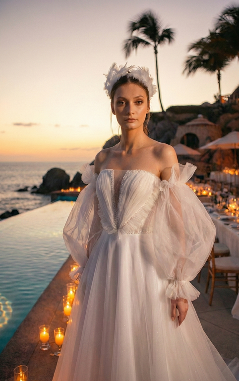 MAB-33776-25 A Kesim Helen Düşük Omuz Gelinlik 4