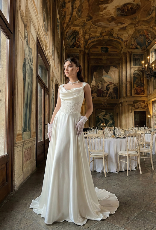 MAB-8-25 A Kesim Vintage Göğüs Dekolteli Gelinlik 6