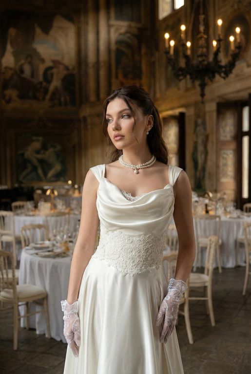 MAB-8-25 A Kesim Vintage Göğüs Dekolteli Gelinlik 3