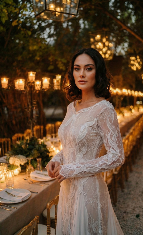 MAB-9382-25 Kayık Yaka Dekoltesiz Düz Kesim Gelinlik 4