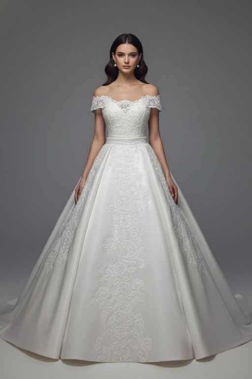 MLME-5-25 A Kesim Sırt Dekolteli Düşük Omuz Gelinlik 1