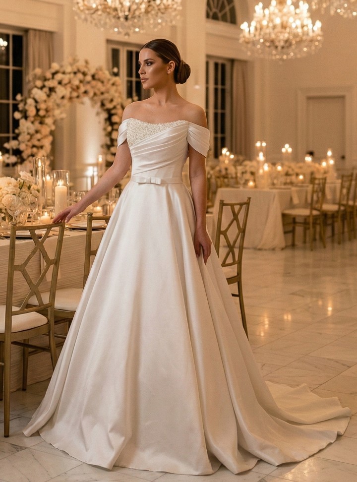 LBM-102-25 A Kesim Sırt Dekolteli Düşük Omuz Gelinlik