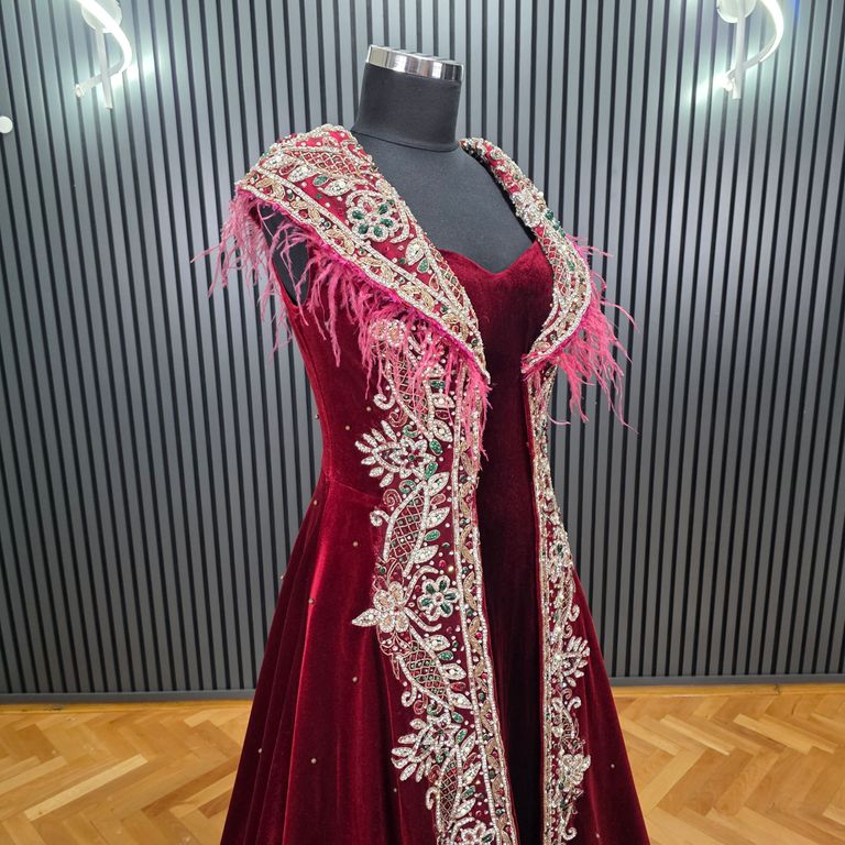 KADİFE TAŞ İŞLEMELİ KAFTAN - 3