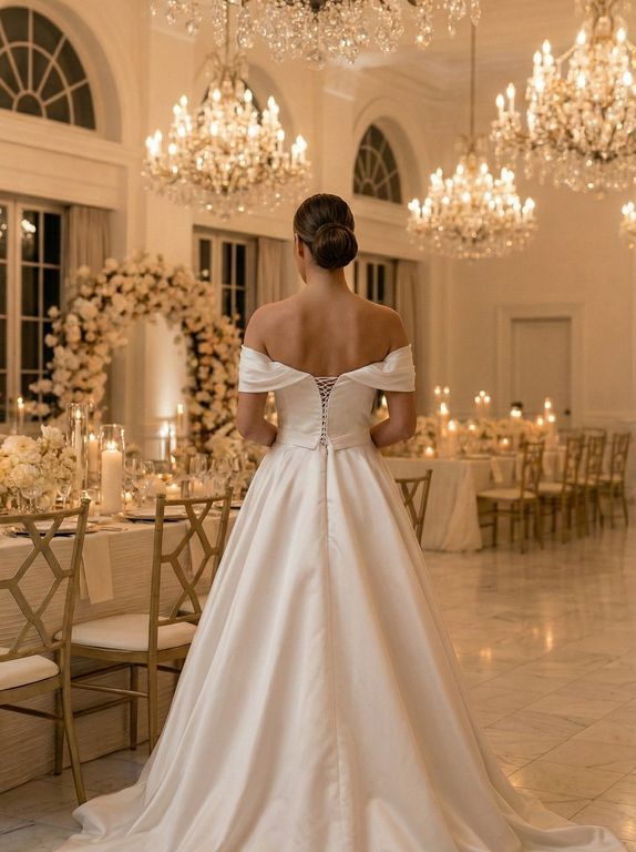 LBM-102-25 A Kesim Sırt Dekolteli Düşük Omuz Gelinlik 3