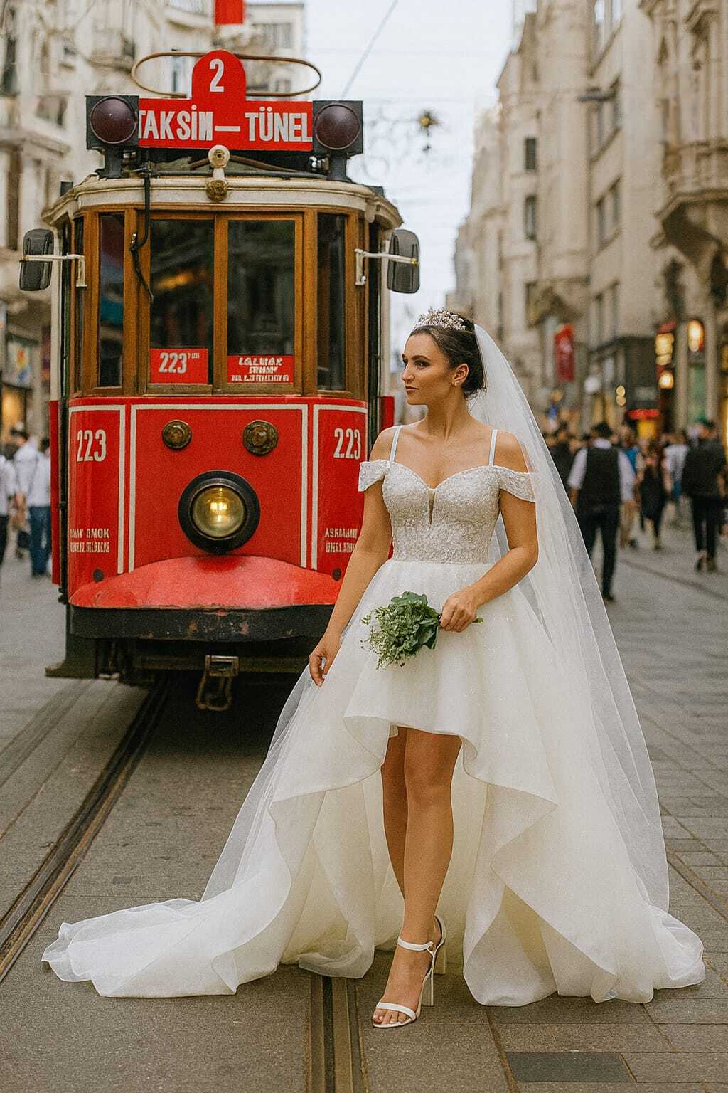 Kuyruk Detaylı Kısa Gelinlik