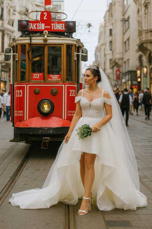 Kuyruk Detaylı Kısa Gelinlik