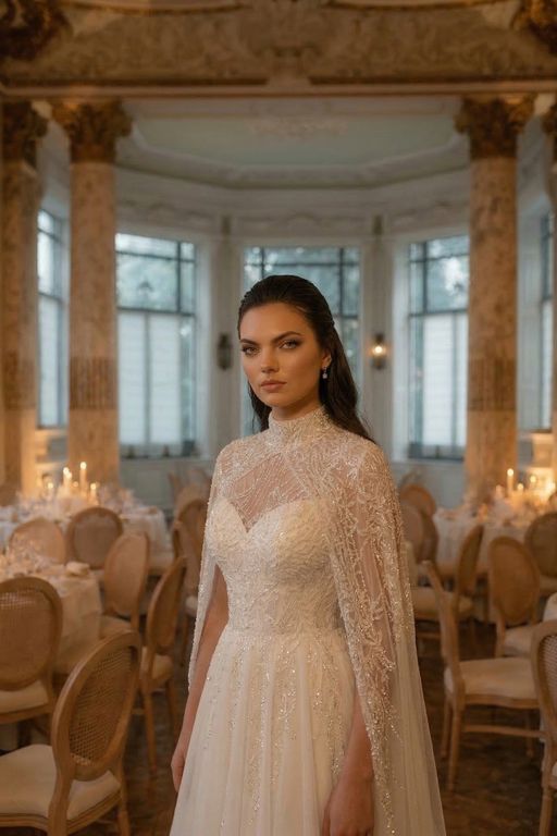 BM 7-25 A Kesim Tesettür Dekoltesiz Gelinlik 3