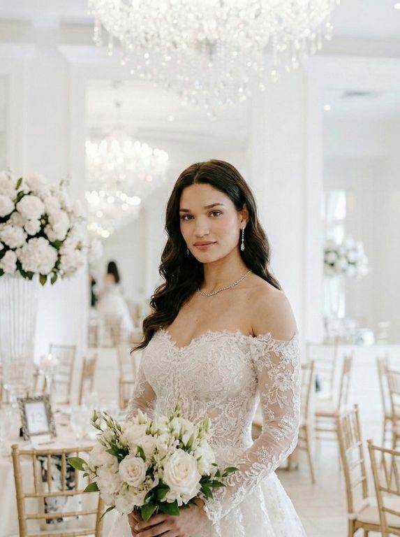 BM 15-25 A Kesim Sırt Dekolteli Düşük Omuz Gelinlik 3