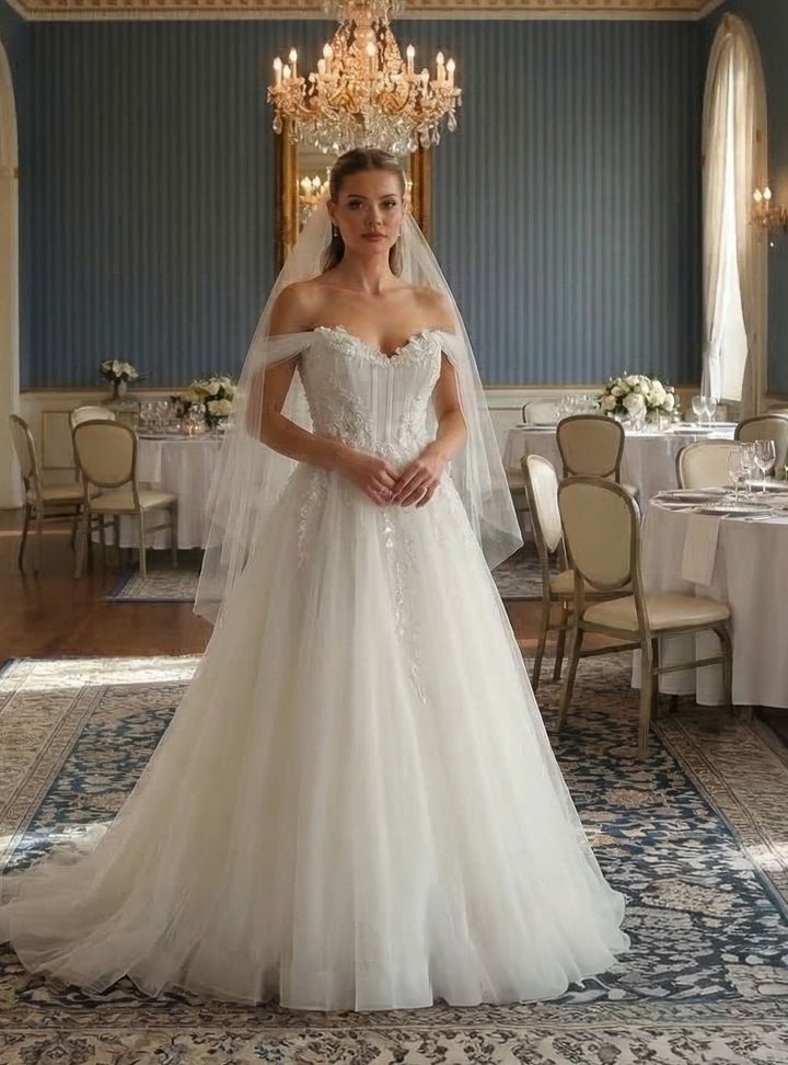 AGFK-8-25 A Kesim Düşük Omuz Romantik Gelinlik