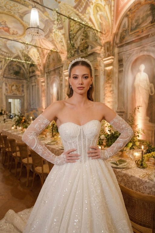 AGFK-4-25 Prenses Kesim Straplez Göğüs Dekolteli Gelinlik 3