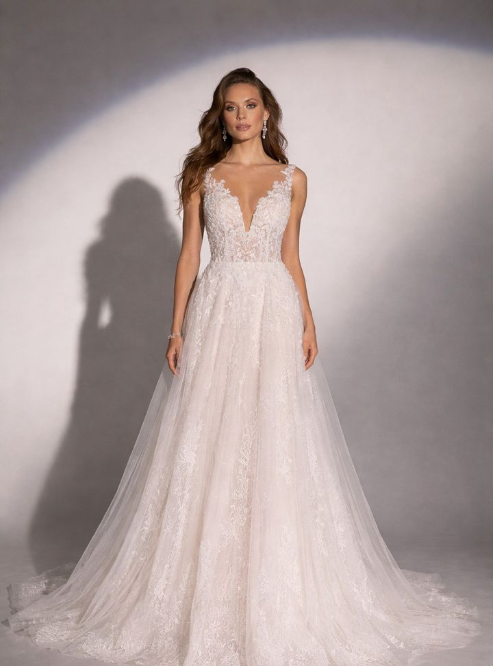 Derin V Yaka A Kesim Gelinlik