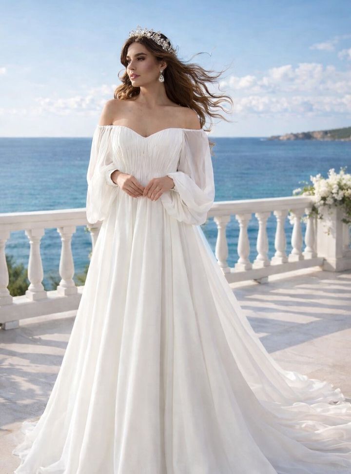 Kayık Yaka Zarif Gelinlik