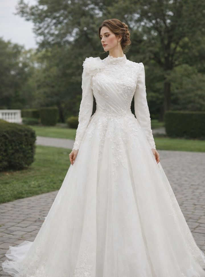 Drape Detaylı Helen Gelinlik