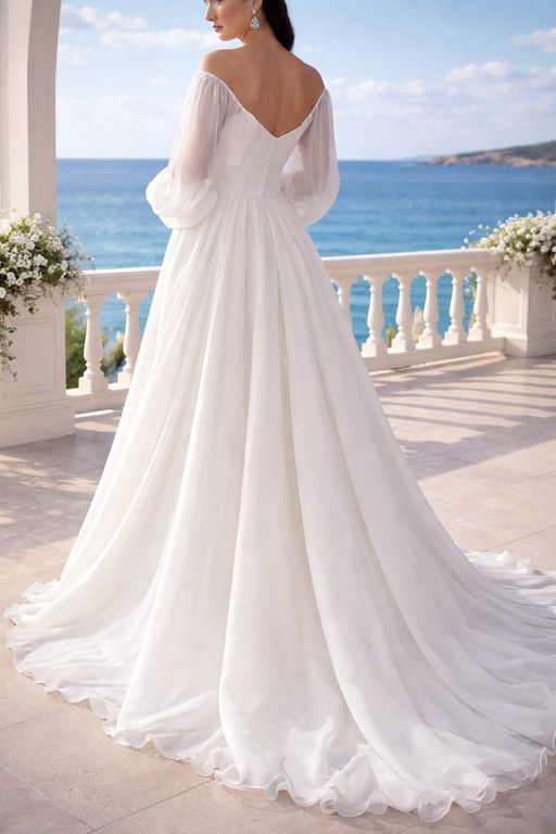 Kayık Yaka Zarif Gelinlik A Kesim Bohem Helen Gelinlik 3