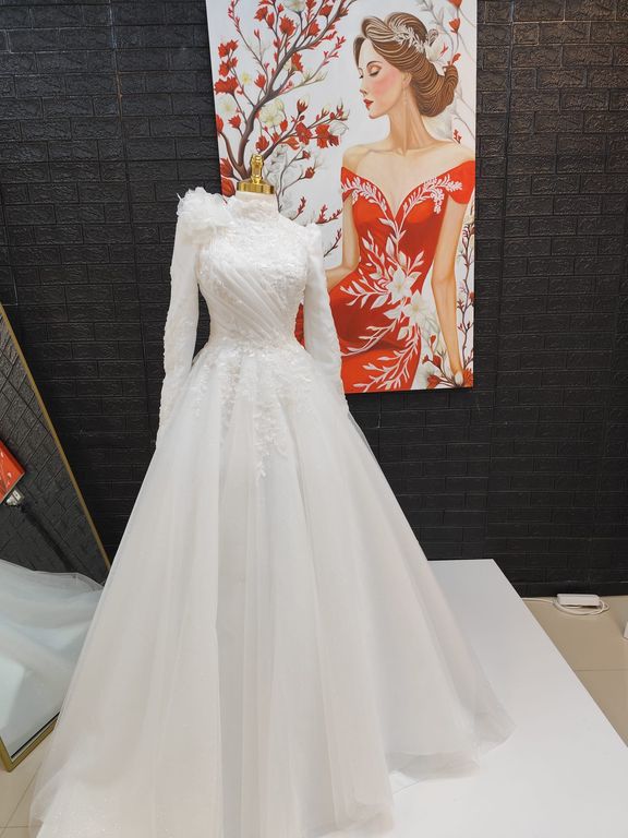 Drape Detaylı Helen Gelinlik Helen Prenses Kesim Dekoltesiz Gelinlik 4