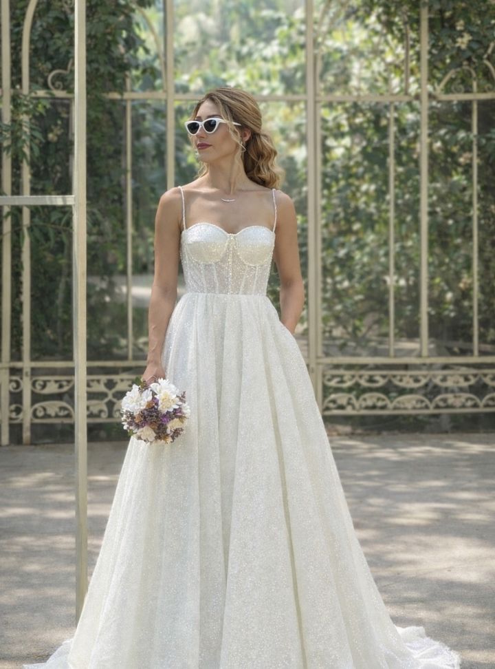 Berta Işıltılı Gelinlik  Helen Tarlatansız Modern Gelinlik