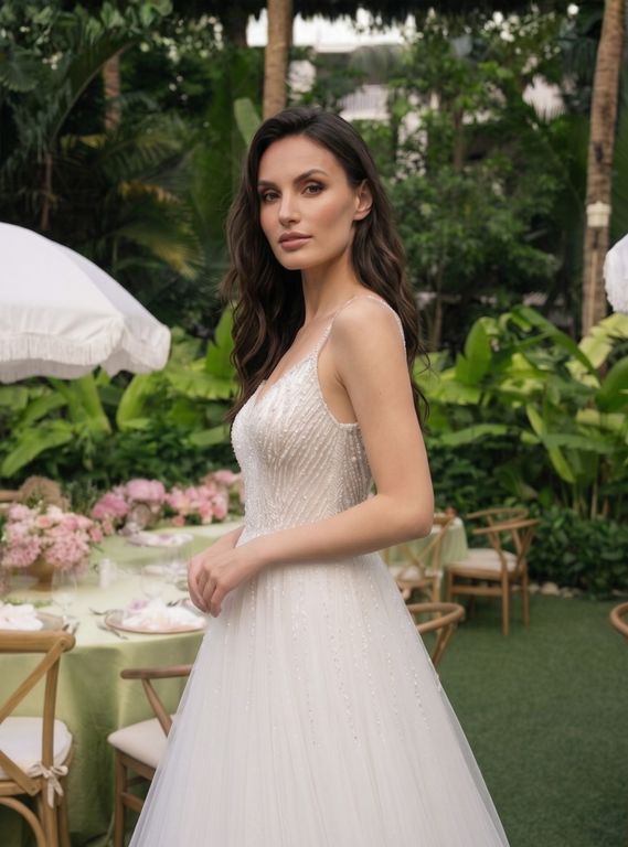 İncili helen model  A Kesim Helen Sırt Dekolteli Gelinlik 3
