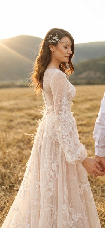 Kapuçino Otriş Tüylü Helen A Kesim Bohem Helen Gelinlik 5