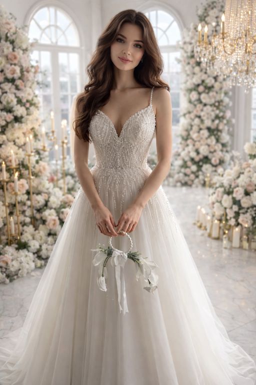 İncili helen model  A Kesim Helen Sırt Dekolteli Gelinlik 4