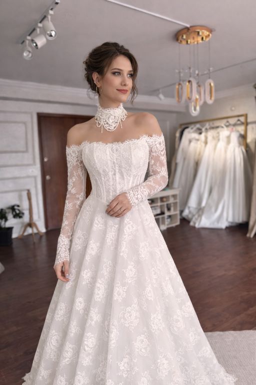 Fransız Lez Dantel Gelinlik A Kesim Helen Vintage Gelinlik 3