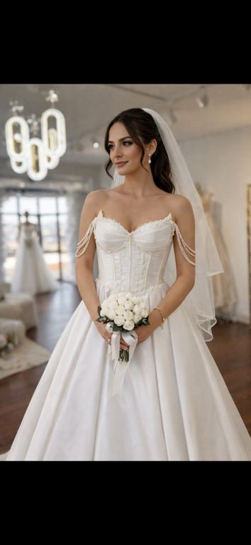 Saten Korseli Gelinlik  A Kesim Modern Göğüs Dekolteli Gelinlik 3