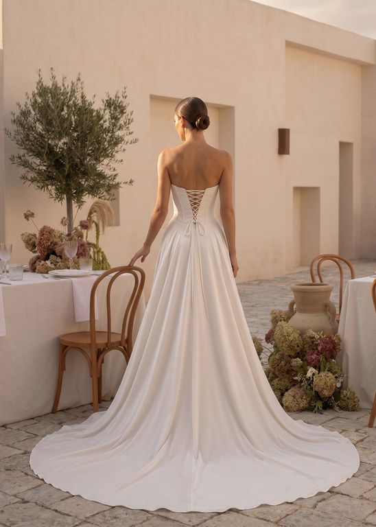 Straplez Yırtmaçlı Saten Helen Gelinlik 3