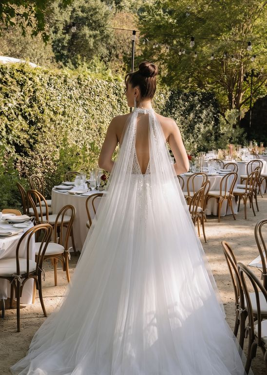Halter Yaka Tül Etek Gelinlik A Kesim Sırt Dekolteli Halter Yaka Gelinlik 5