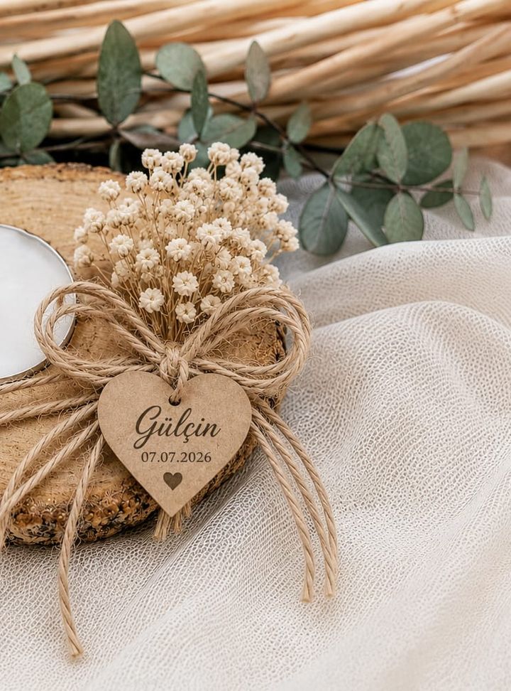 Kütük Sunumlu Kişiye Özel Mum Nikah Hediyeliği