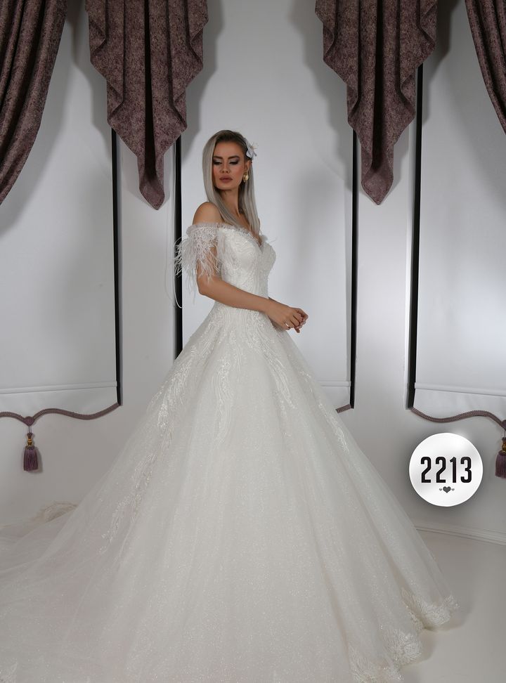 2213 A Kesim Sırt Dekolteli Düşük Omuz Gelinlik