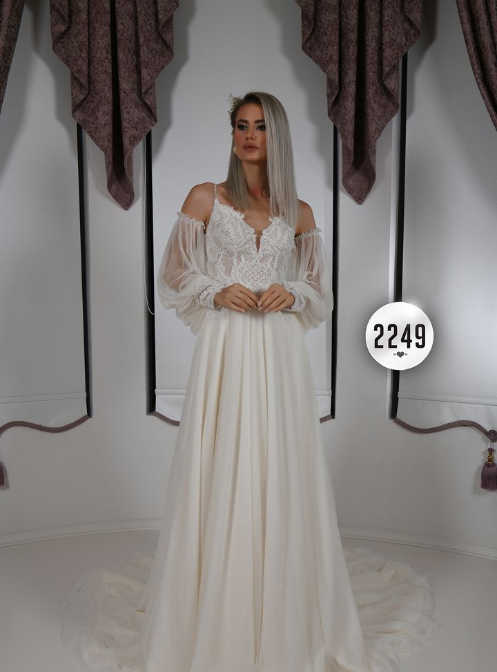 2249 Bohem Sırt Dekolteli V Yaka Gelinlik