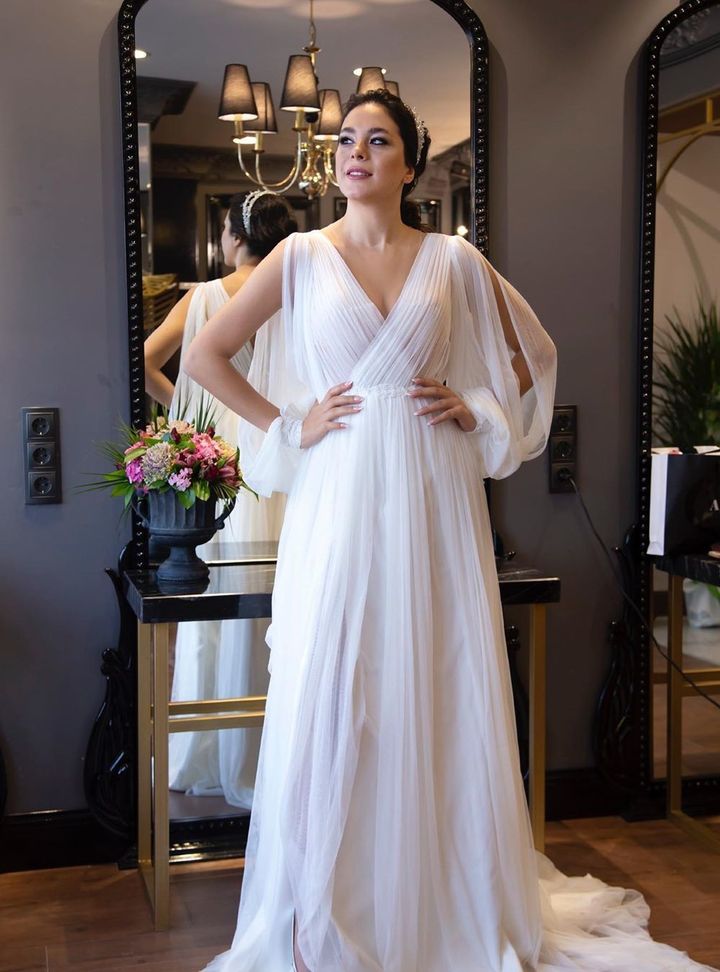 YSG 189 Bohem Sırt Dekolteli V Yaka Gelinlik