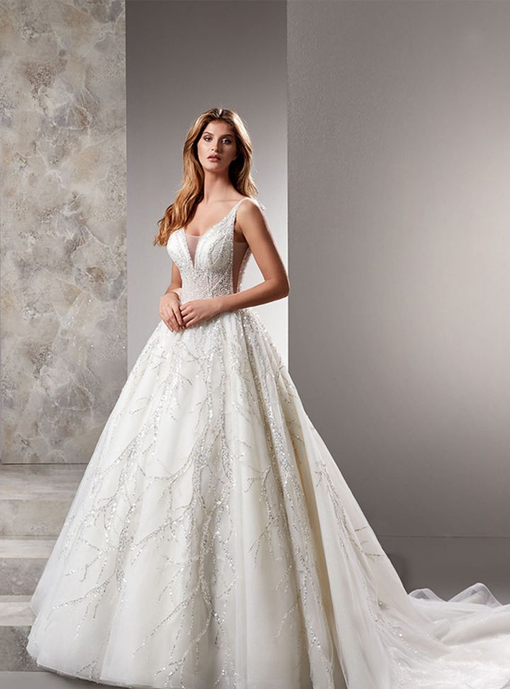 YSG 119 Prenses Kesim Sırt Dekolteli V Yaka Gelinlik