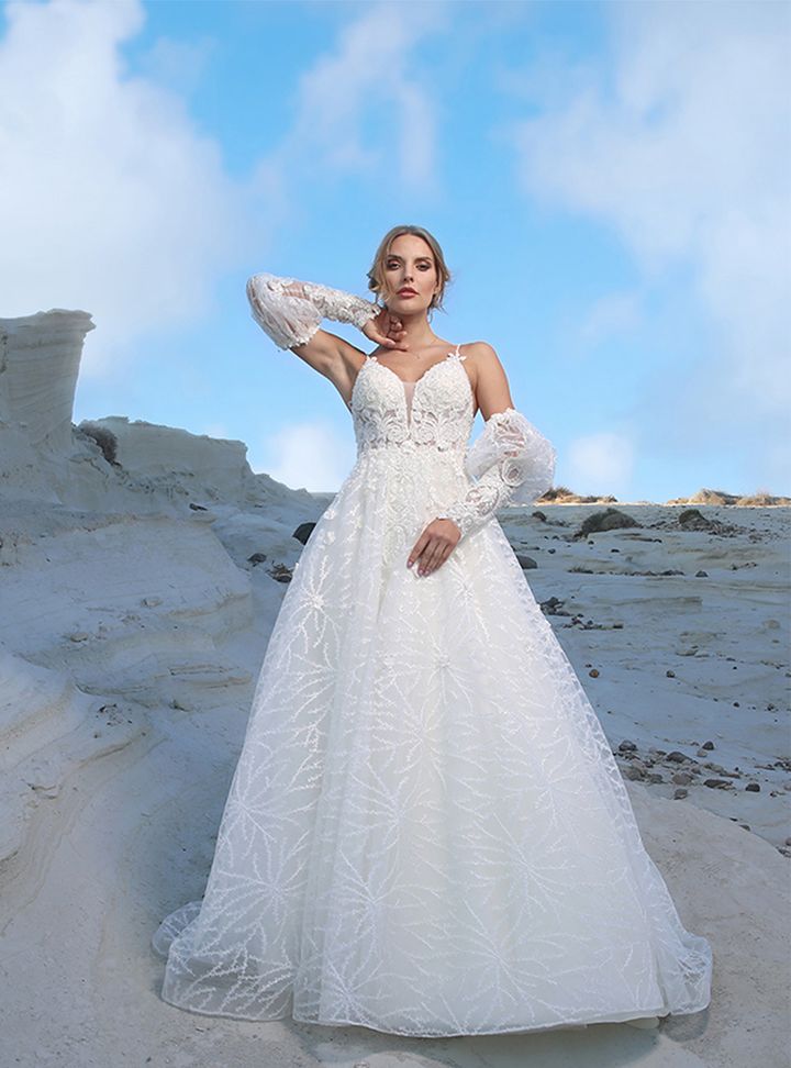 YSG 115 A Kesim V Yaka Göğüs Dekolteli Gelinlik