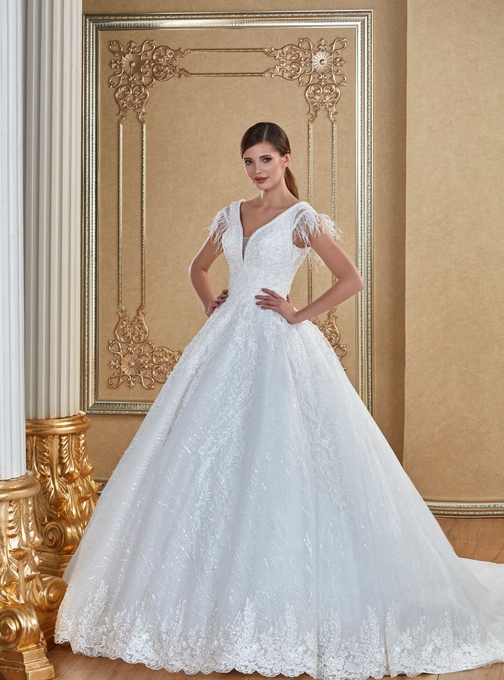 YSG 37 Prenses Kesim Sırt Dekolteli V Yaka Gelinlik