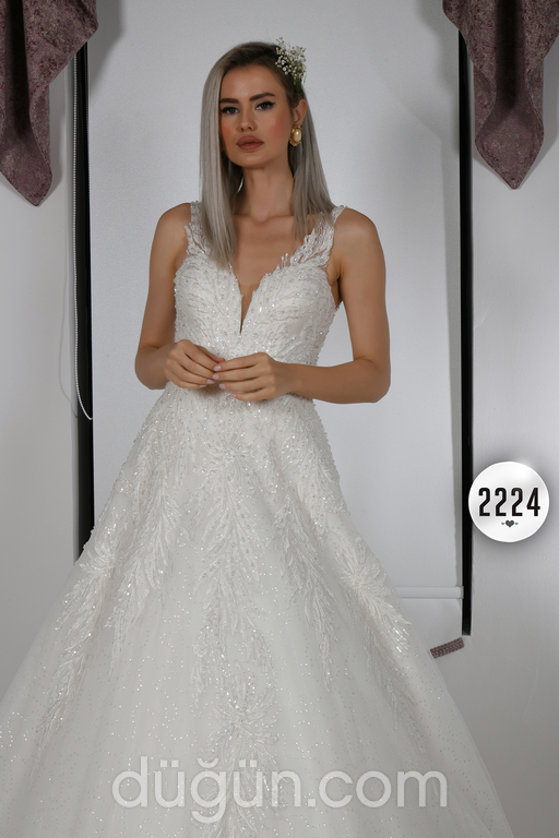 2224 A kesim V yaka Romantik gelinlik - 2