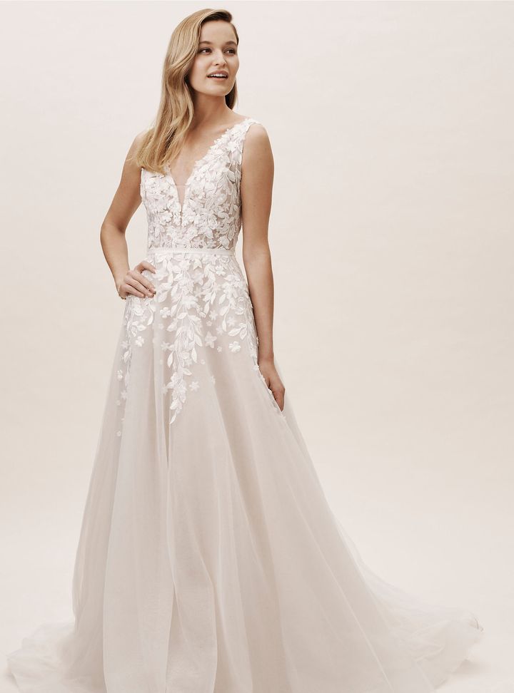 ESO 48 Sırt Dekolteli V Yaka Düz Kesim Gelinlik