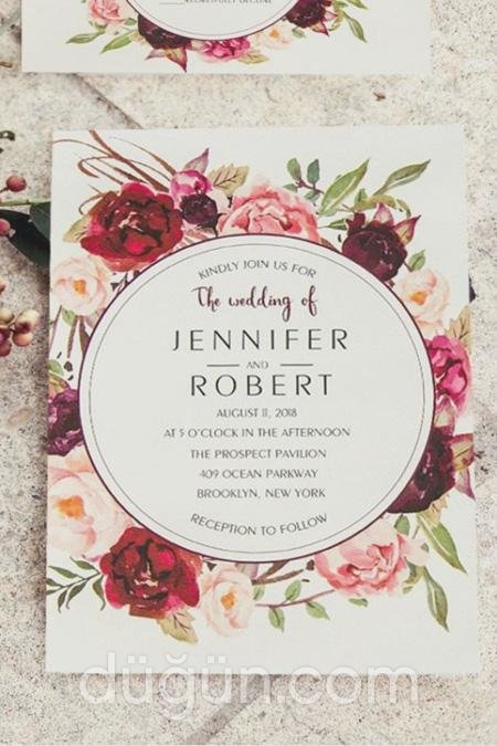 Çerçeveli Çiçekli Düğün Davetiyesi